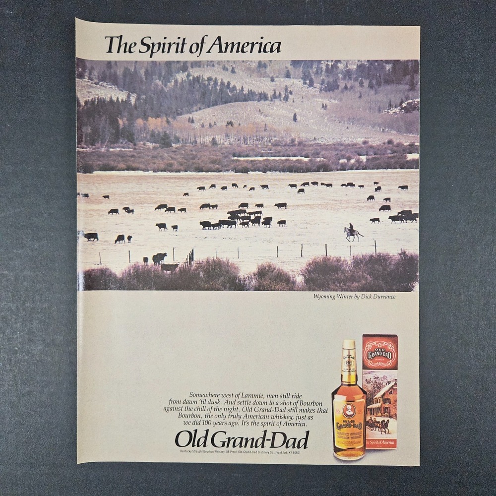 1982 Old Grand-Dad Vintage Print Ad Wyoming Winter Dick Durrance Frankfort KY